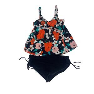 24th &‎ Ocean: Floral Print V-Neck Blouson Tankini Top Size 18
